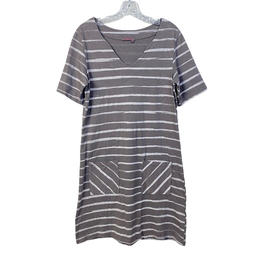 FRESH PRODUCE Pullover V-Neck T-Shirt Dress Striped Pockets Short Sleeve S M
